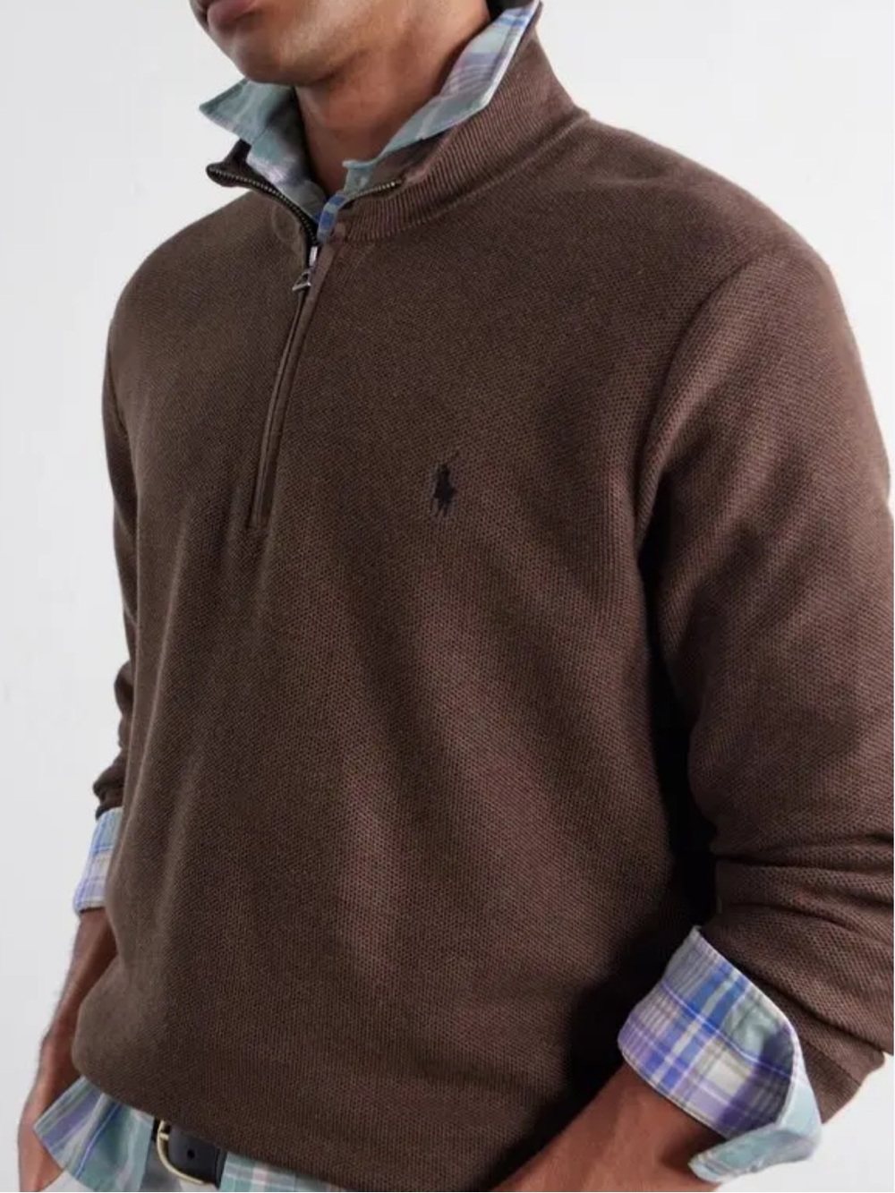 POLO RALPH LAUREN MENS BROWN TEXTURED QUARTER ZIP SWEATER 3XL TALL